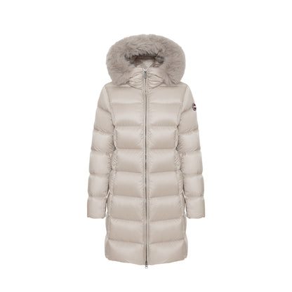 Piumino Donna Lungo Cappuccio e Pelliccia Beige