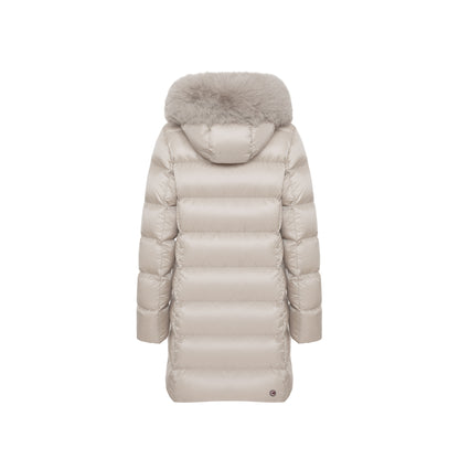 Piumino Donna Lungo Cappuccio e Pelliccia Beige retro