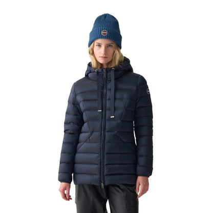 Piumino Donna sciancrato, con cappuccio dotato di coulisse e logo applicato