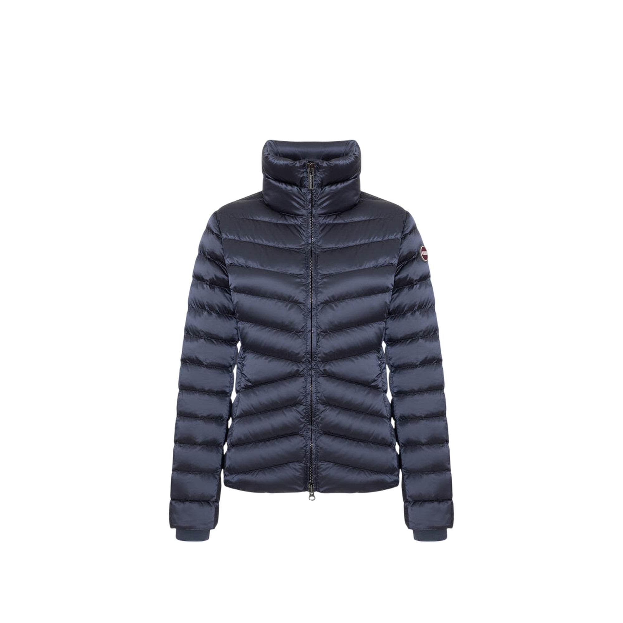 Piumino Donna corto Blu, a collo alto, con imbottitura in piumino d'anatra 