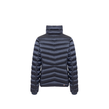 Piumino Donna corto Blu, a collo alto, con imbottitura in piumino d'anatra 
