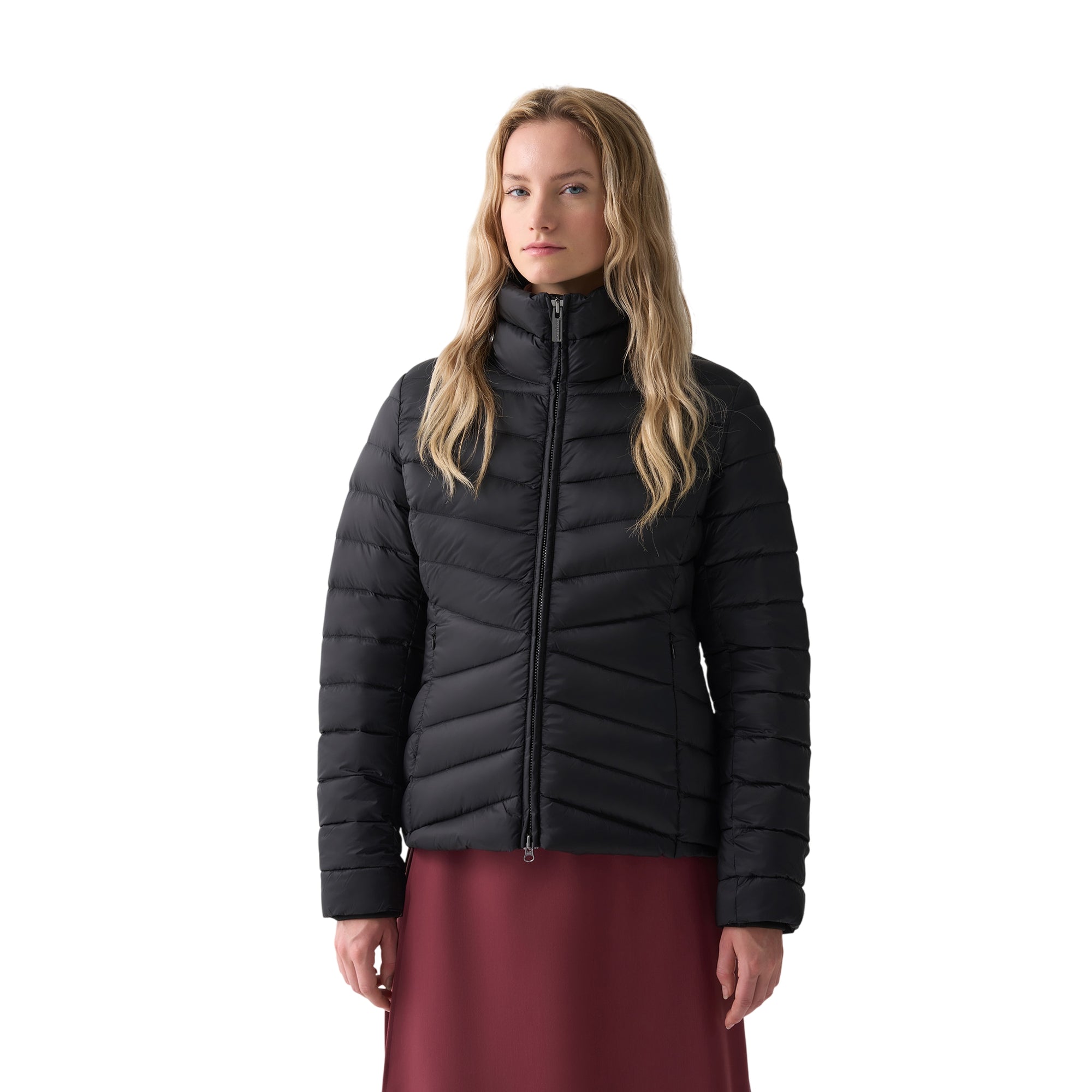 Piumino Donna corto, a collo alto, con imbottitura in piumino d'anatra 