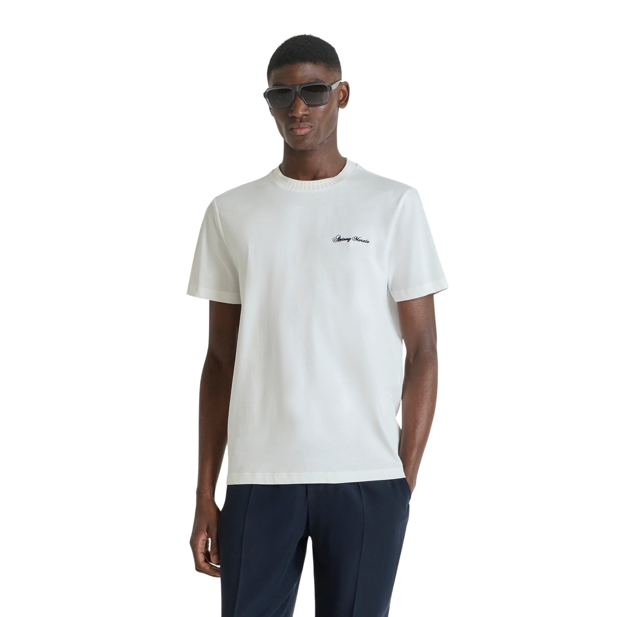 T-shirt Uomo in cotone Bianco, con ricamo logo sul petto
