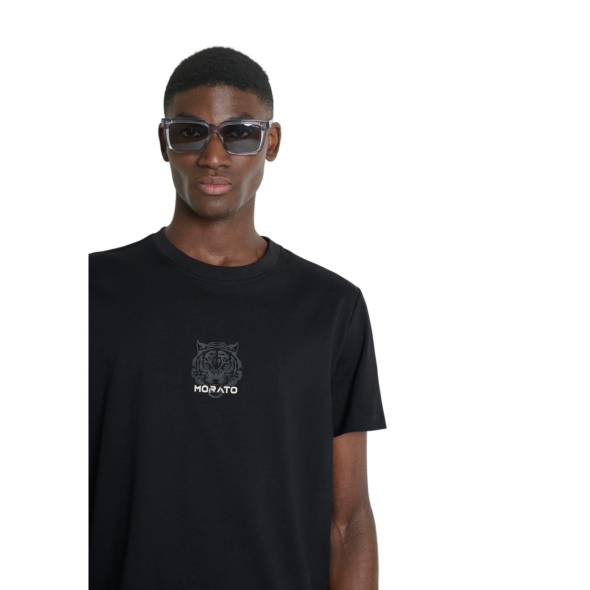 T-shirt Uomo Nera in puro cotone, con stampa tigre frontale