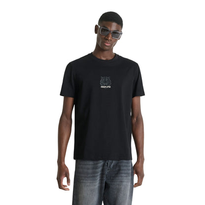 T-shirt Uomo Nera in puro cotone, con stampa tigre frontale