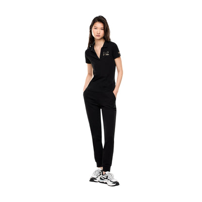 Polo Donna con scollo a V e logo borchie