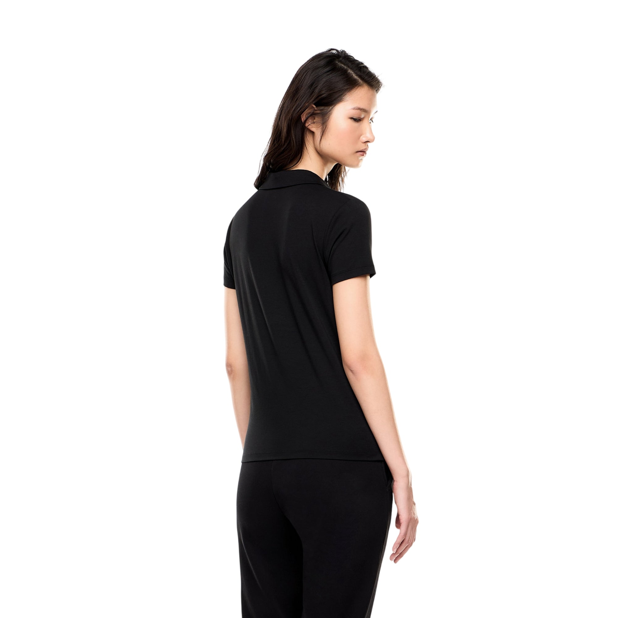 Polo Donna con scollo a V e logo borchie