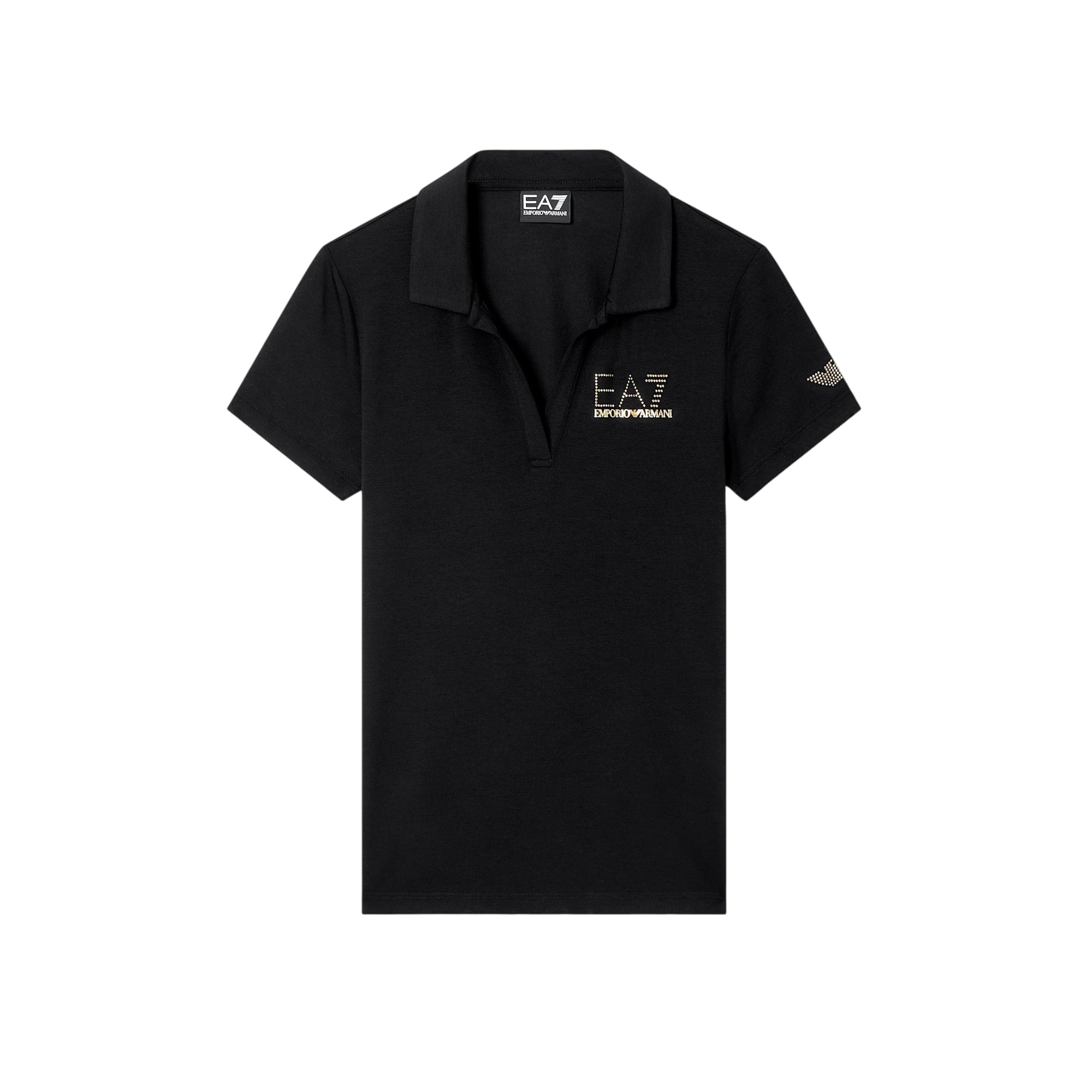 Polo Donna con scollo a V e logo borchie