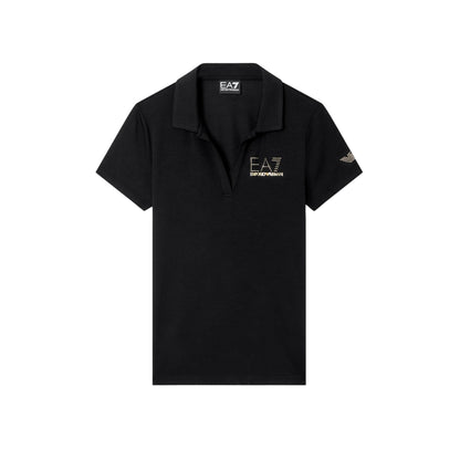 Polo Donna con scollo a V e logo borchie