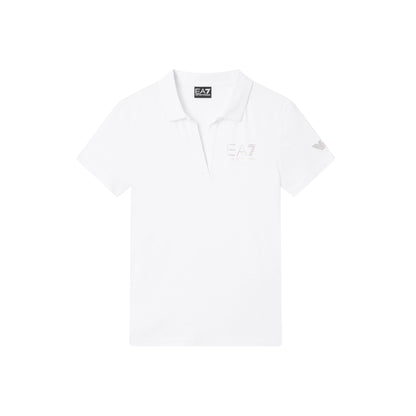 Polo Donna aderente, con scollo a V e logo borchie