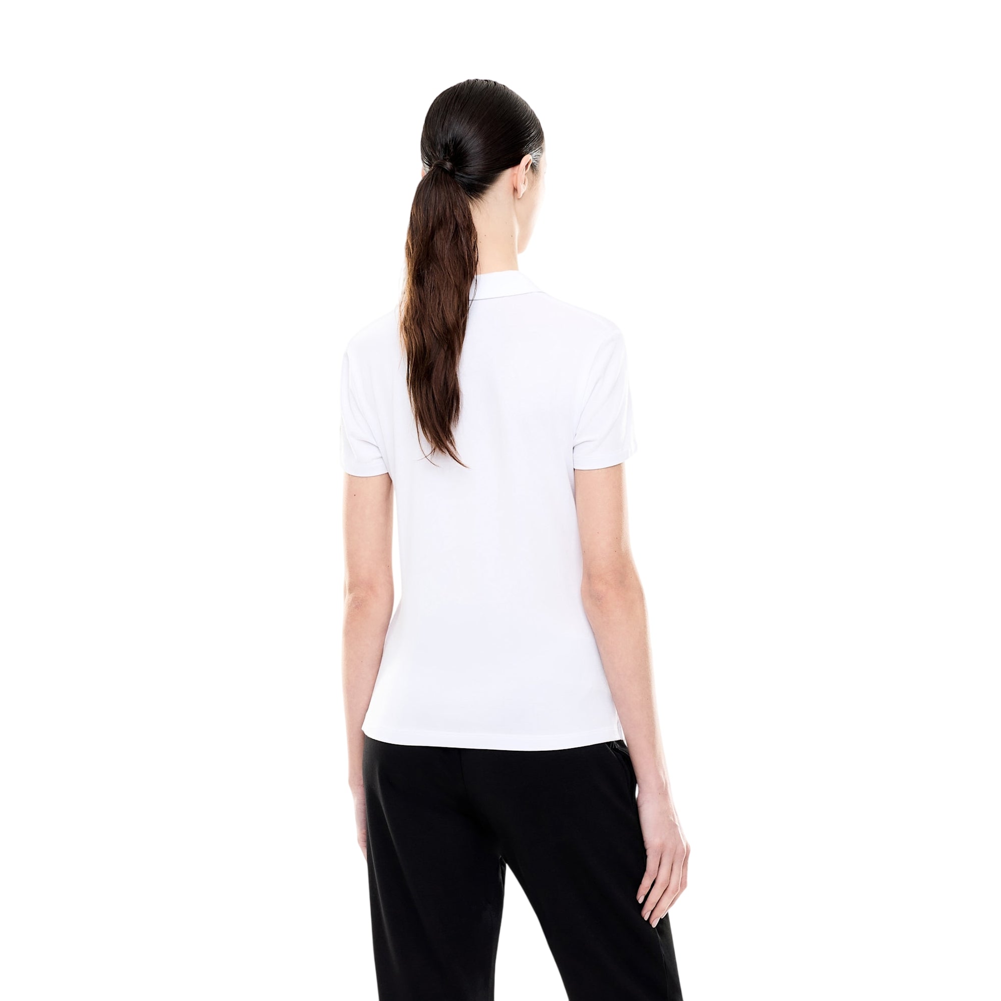 Polo Donna aderente, con scollo a V e logo borchie