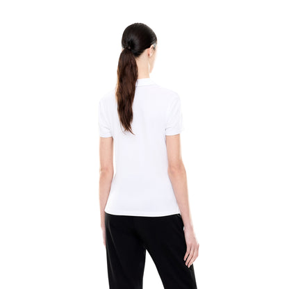 Polo Donna aderente, con scollo a V e logo borchie