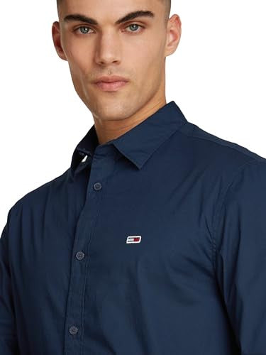 Tommy Jeans Camicia Uomo Poplin Blu Navy Maniche Lunghe Casual