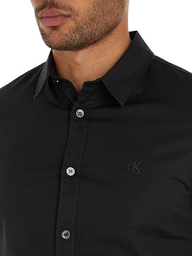 Calvin Klein Jeans Camicia Slim Fit Cotone Elasticizzato Nero Uomo