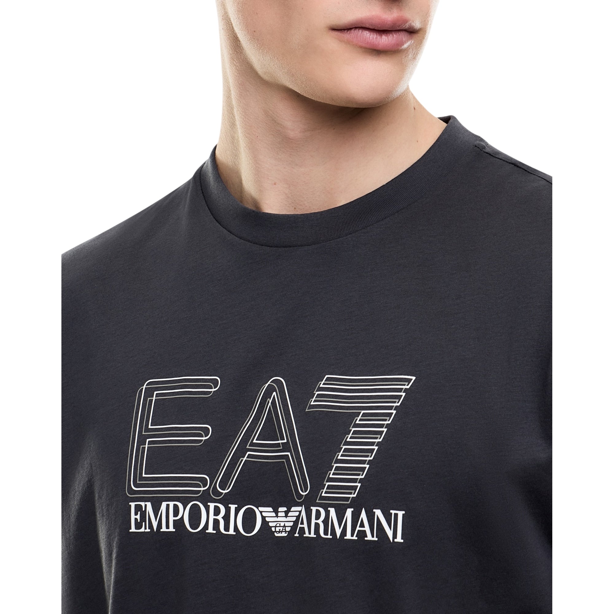 T-shirt Uomo Grigia, girocollo, con logo EA7 a contrasto