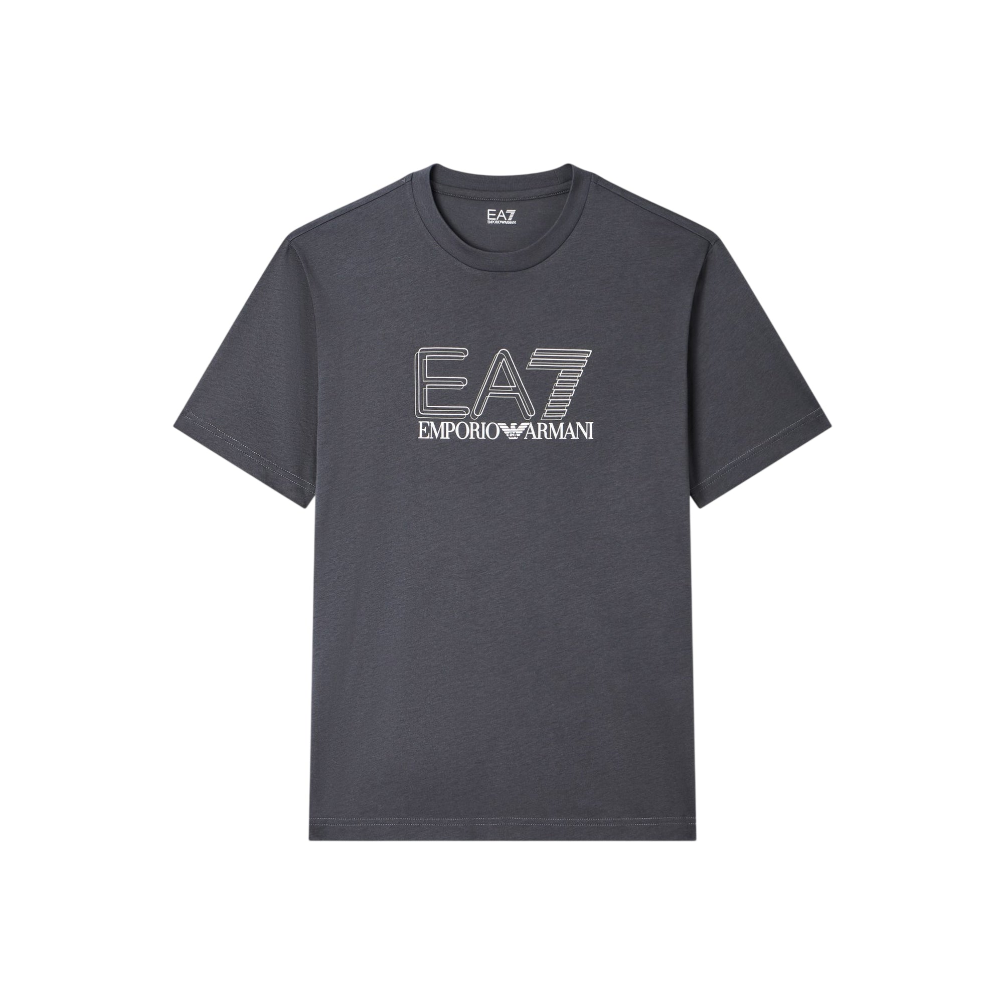 T-shirt Uomo Grigia, girocollo, con logo EA7 a contrasto