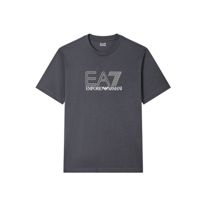 T-shirt Uomo Grigia, girocollo, con logo EA7 a contrasto