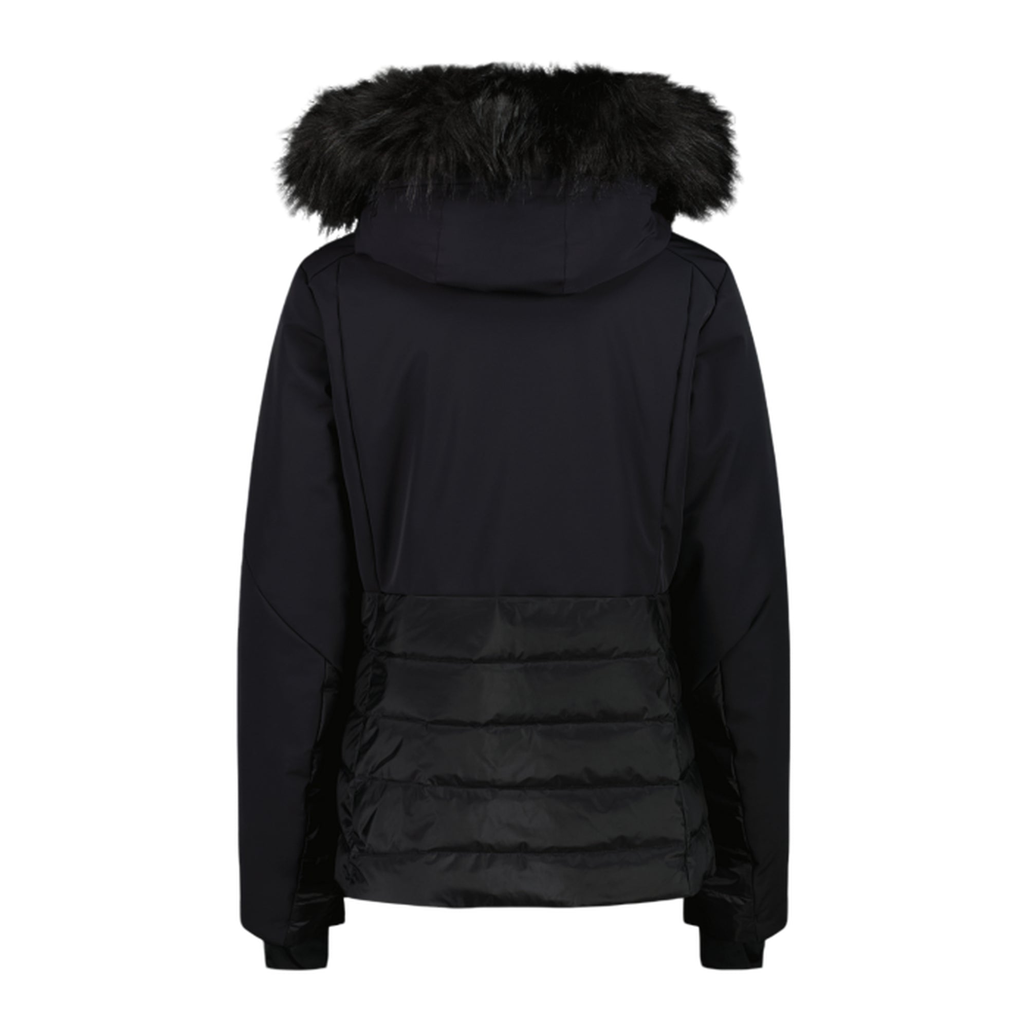 Giacca da sci nera Donna con cappuccio con ecopelliccia retro