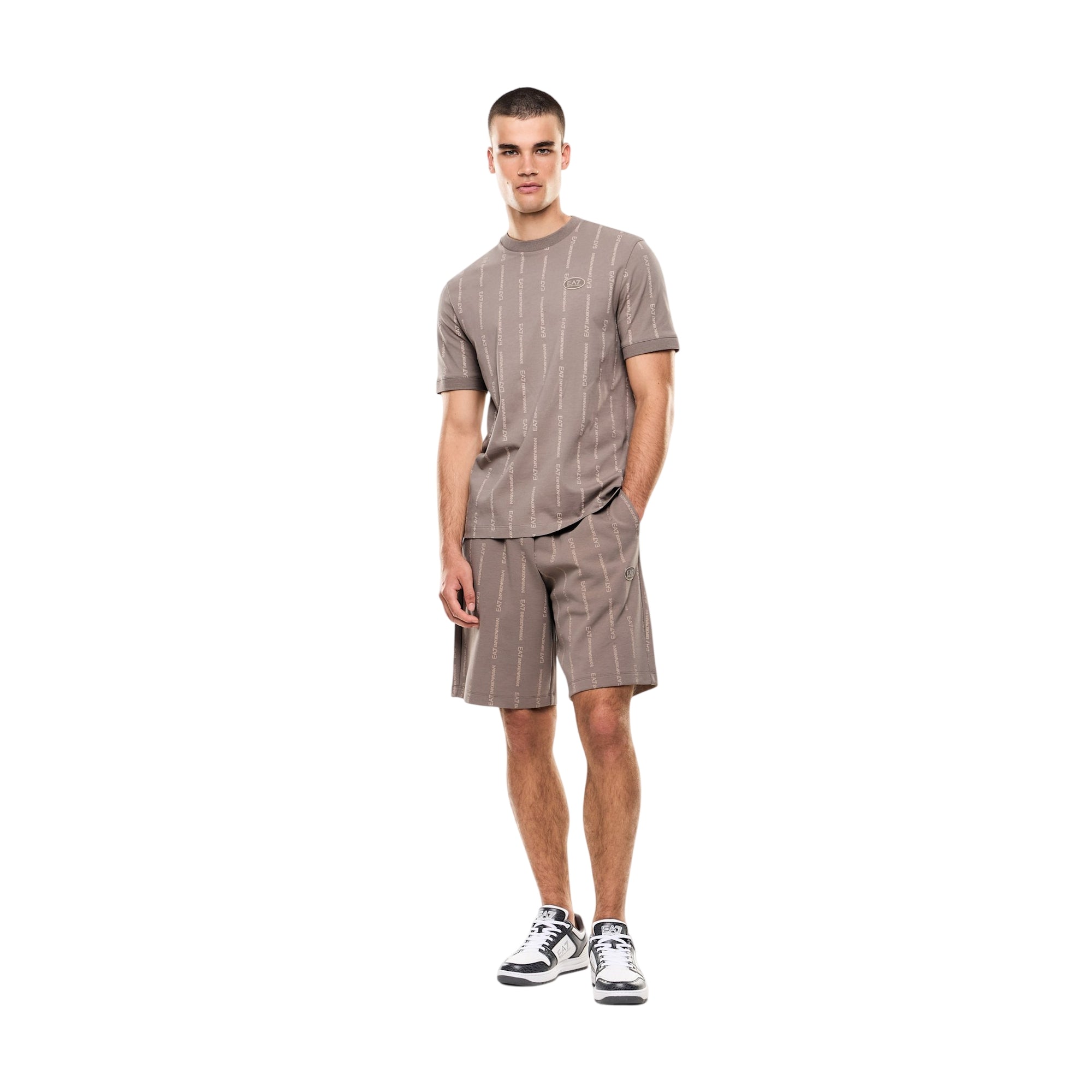 T-shirt Uomo Beige, con motivo EA7 applicato, a girocollo
