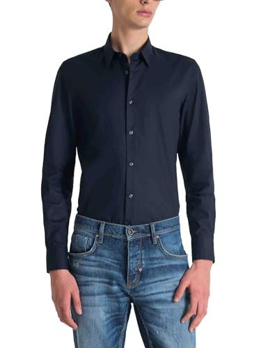 Antony Morato Camicia Uomo Blu Cotone Manica Lunga Slim Fit Taglia 46