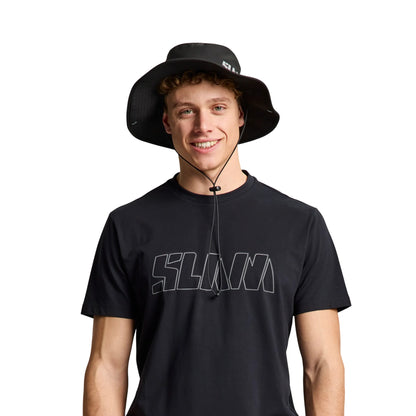 Cappello Uomo Brimmed Nero, idrorepellente, con cordino 