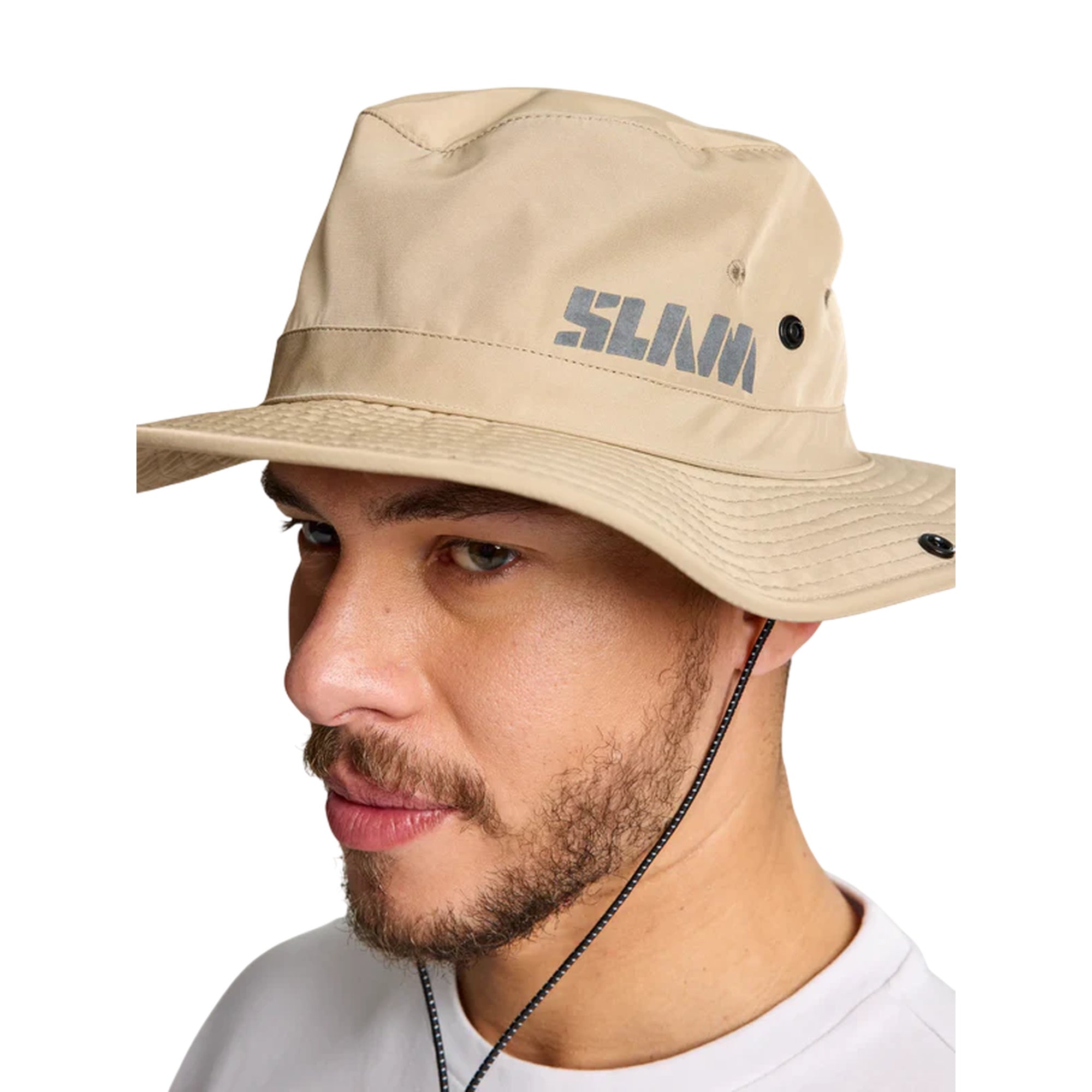 Cappello Uomo Brimmed Beige, idrorepellente, con cordino