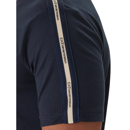 T-shirt Uomo sportiva Blu, girocollo, con logo tape