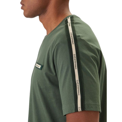 T-shirt Uomo sportiva Verde, a girocollo, con logo tape