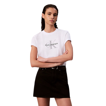 T-shirt Donna con monogramma con logo Bianco