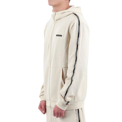 Felpa Uomo Beige con chiusura full zip, con dettaglio logo sulle spalle 