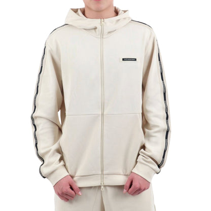 Felpa Uomo Beige con chiusura full zip, con dettaglio logo sulle spalle 