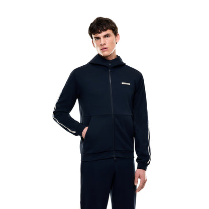 Felpa Uomo Blu full zip, con dettaglio logo sulle spalle