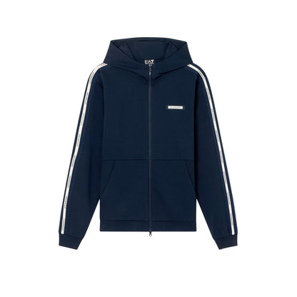 Felpa Uomo Blu full zip, con dettaglio logo sulle spalle