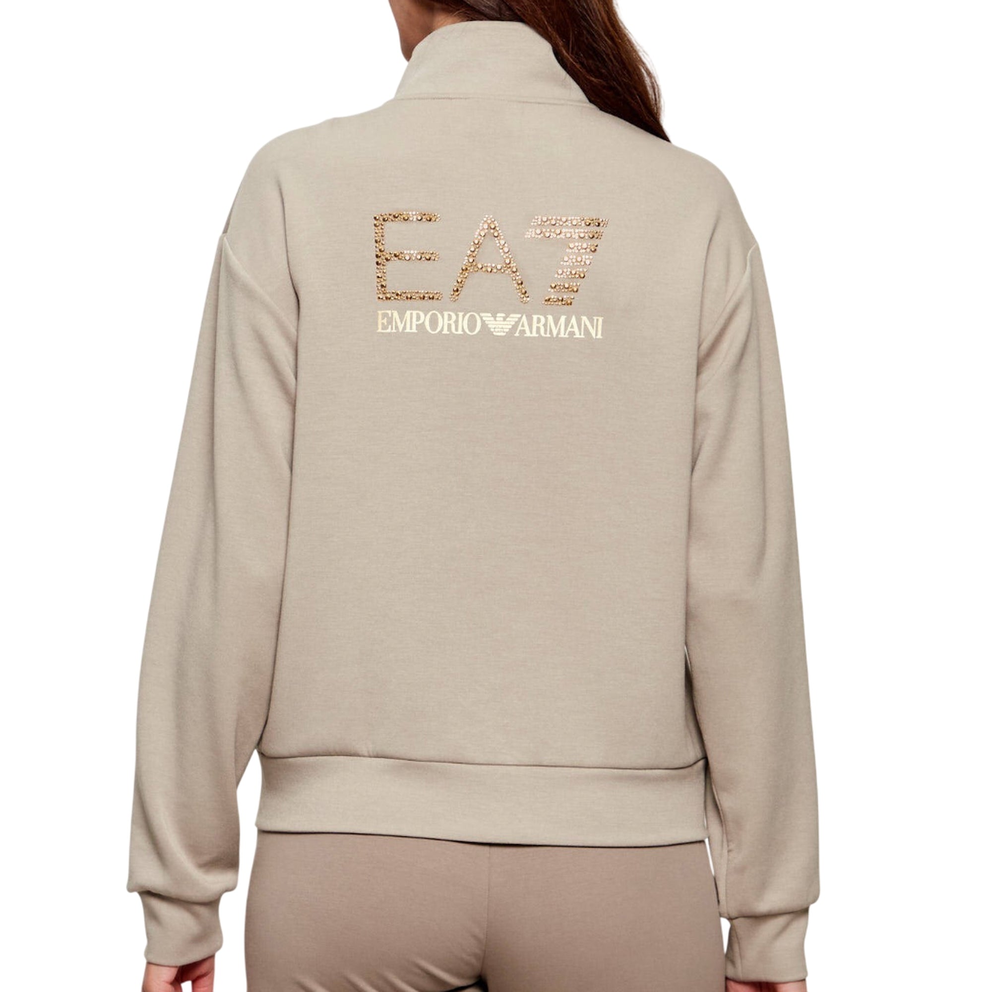 Felpa Donna Beige, con maxi logo strass sulla schiena