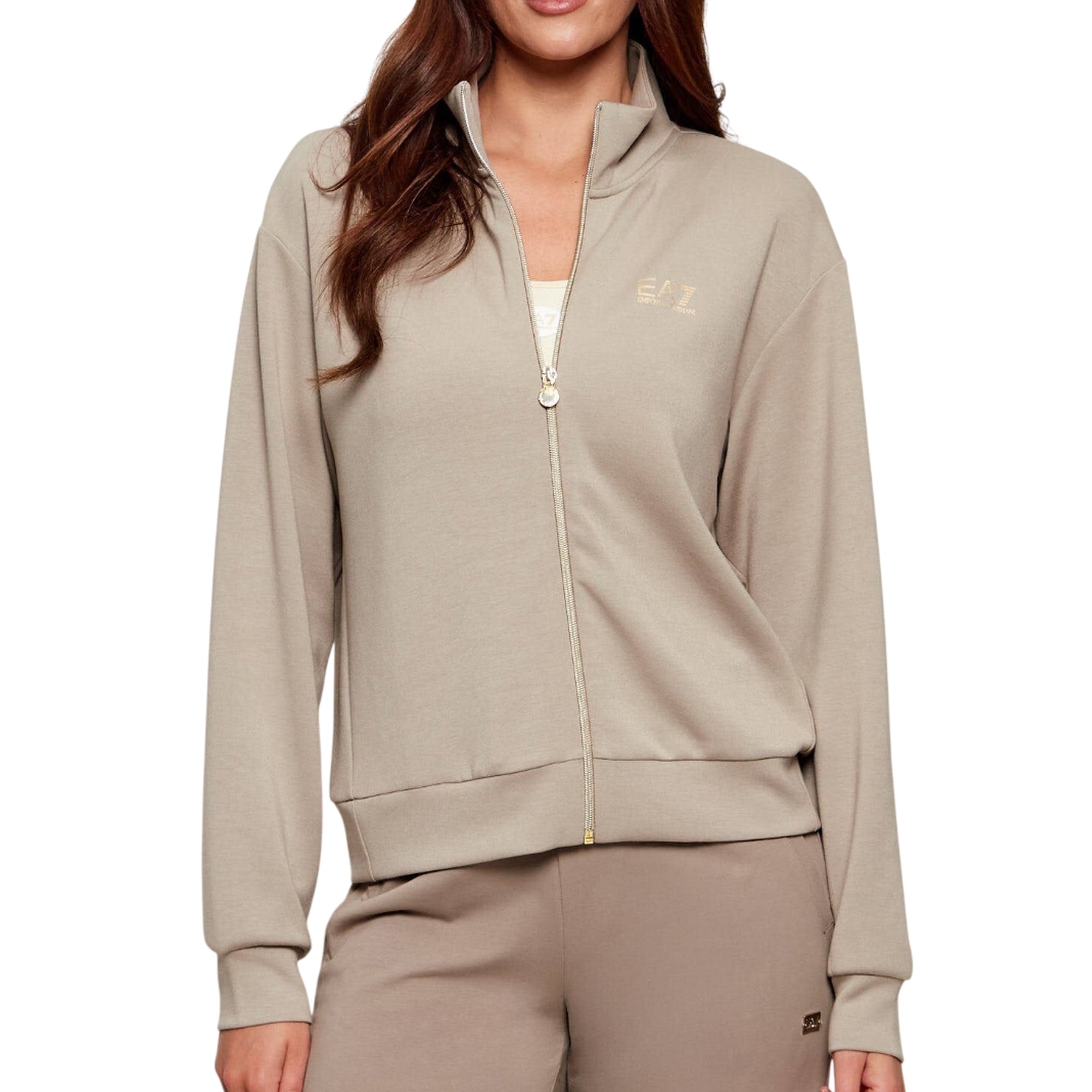 Felpa Donna Beige, con maxi logo strass sulla schiena