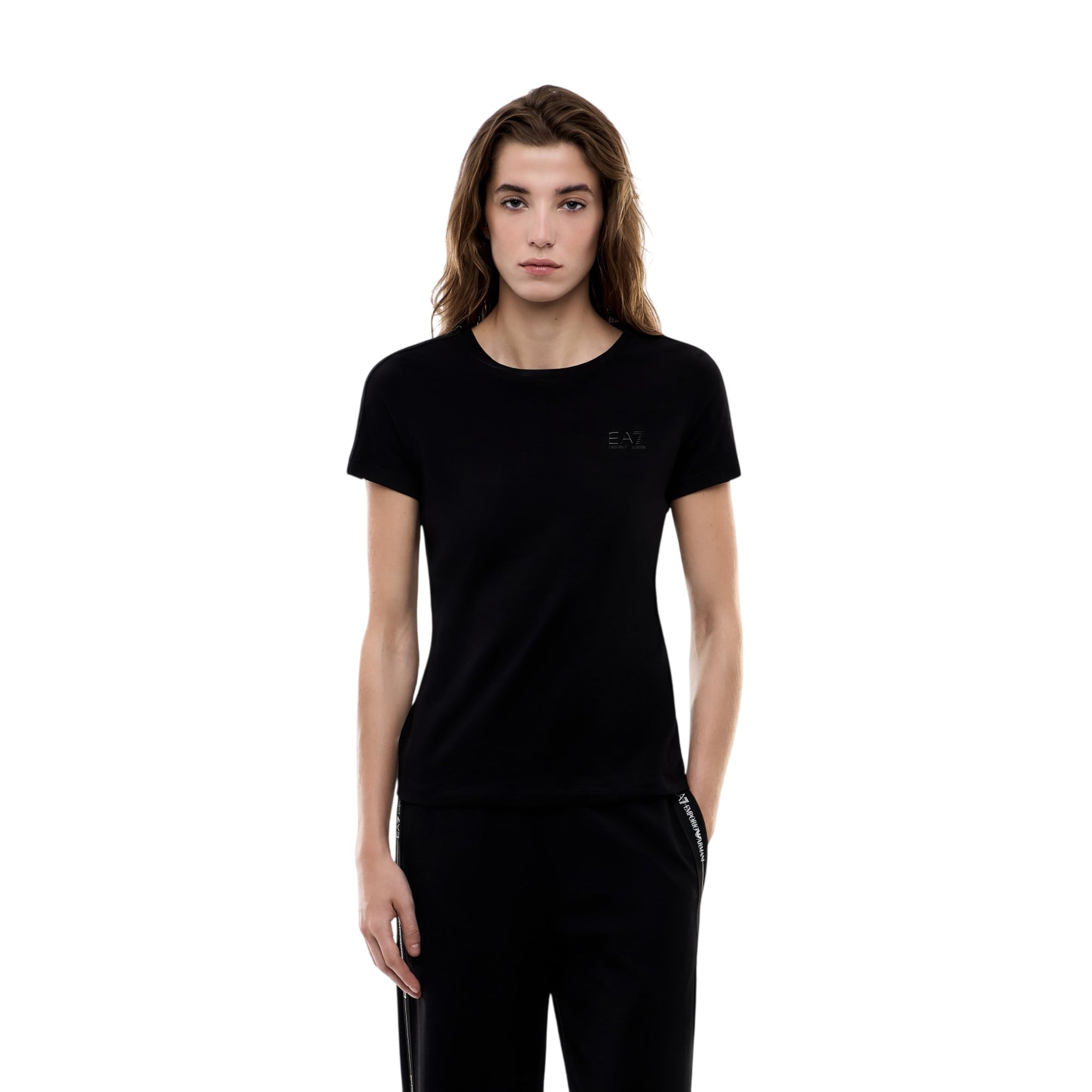 T-shirt Donna Nera dettaglio Tape Logo