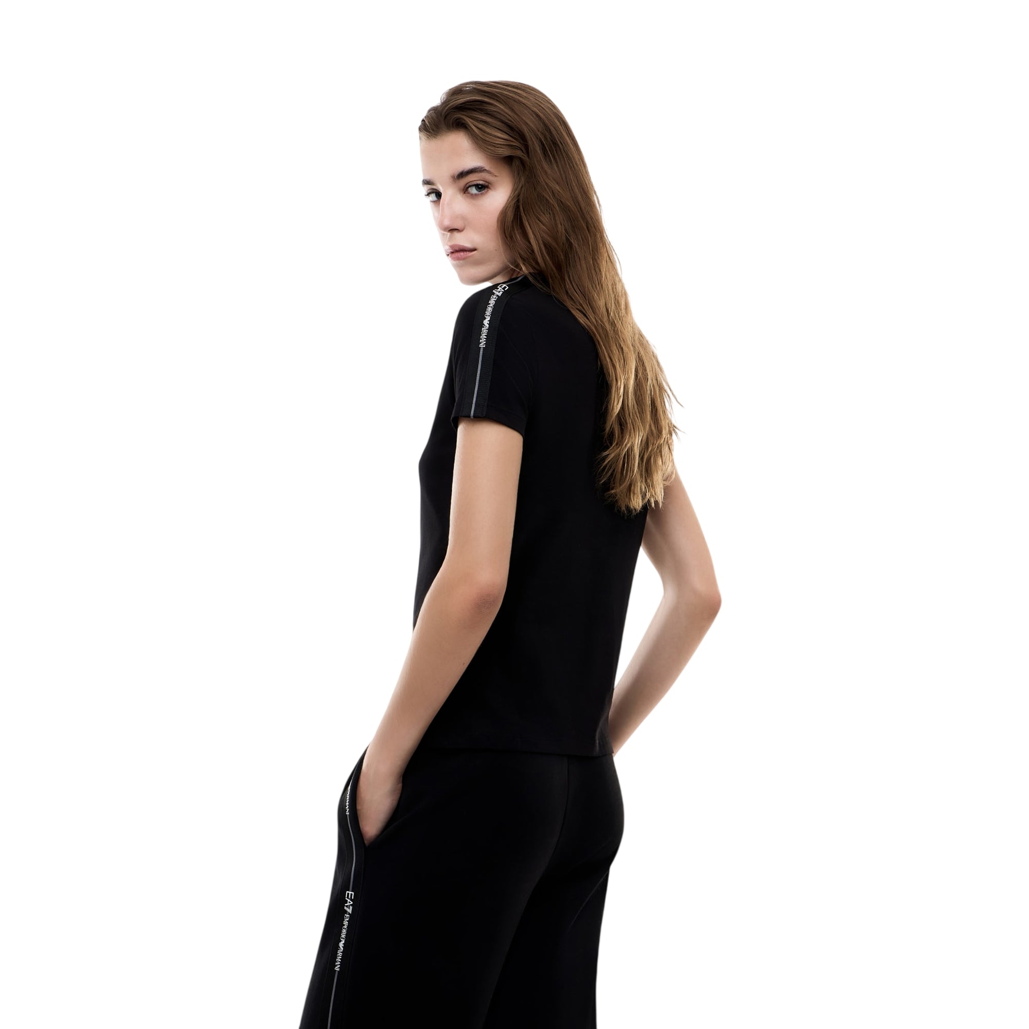 T-shirt Donna Nera dettaglio Tape Logo