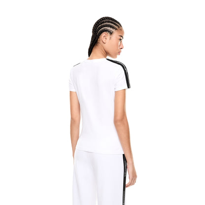 T-shirt Donna elasticizzata, a girocollo, dettaglio tape logo