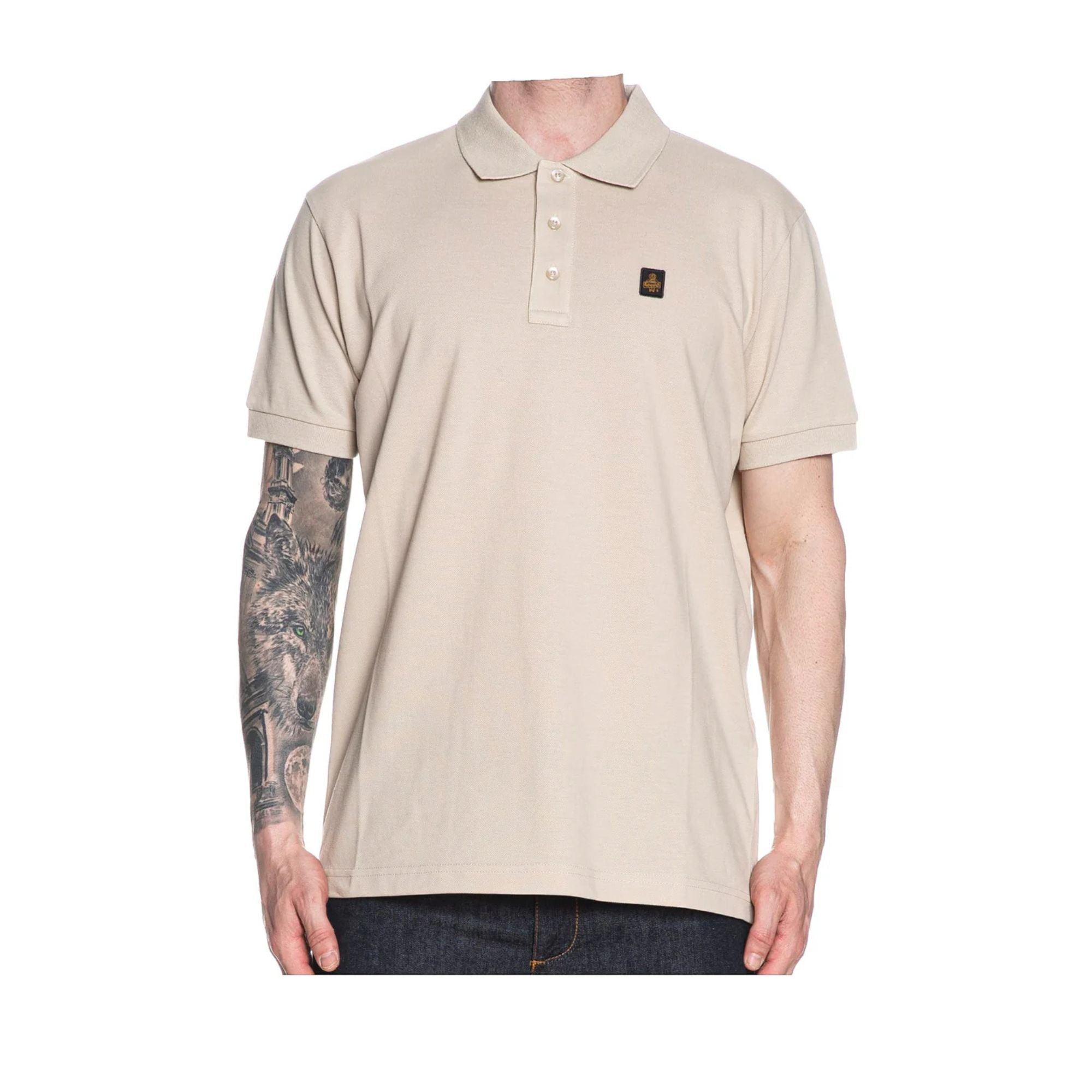 Polo Uomo Kurt Beige, in piquet di cotone, con patch logo 