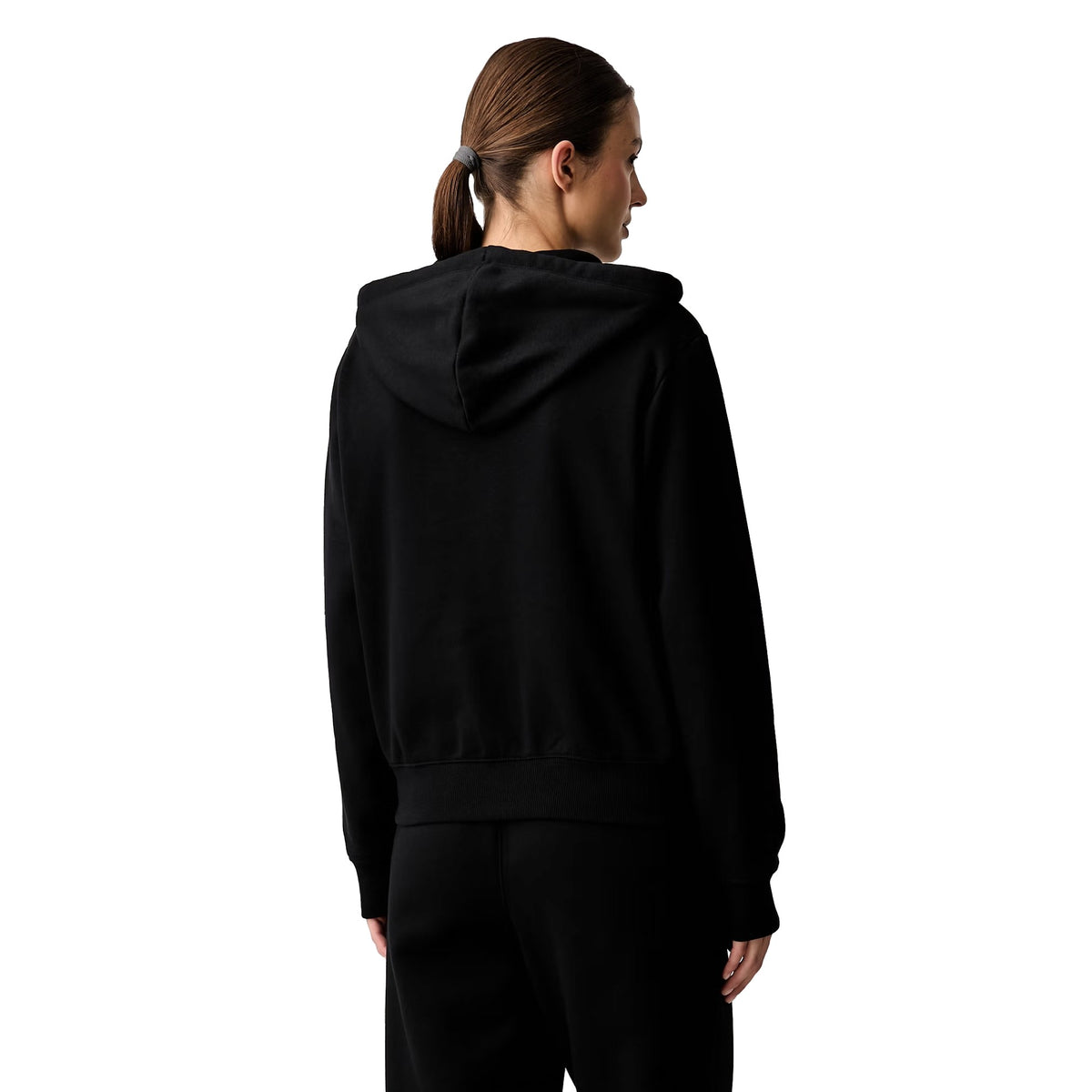 Felpa Donna con zip frontale Nero modella retro