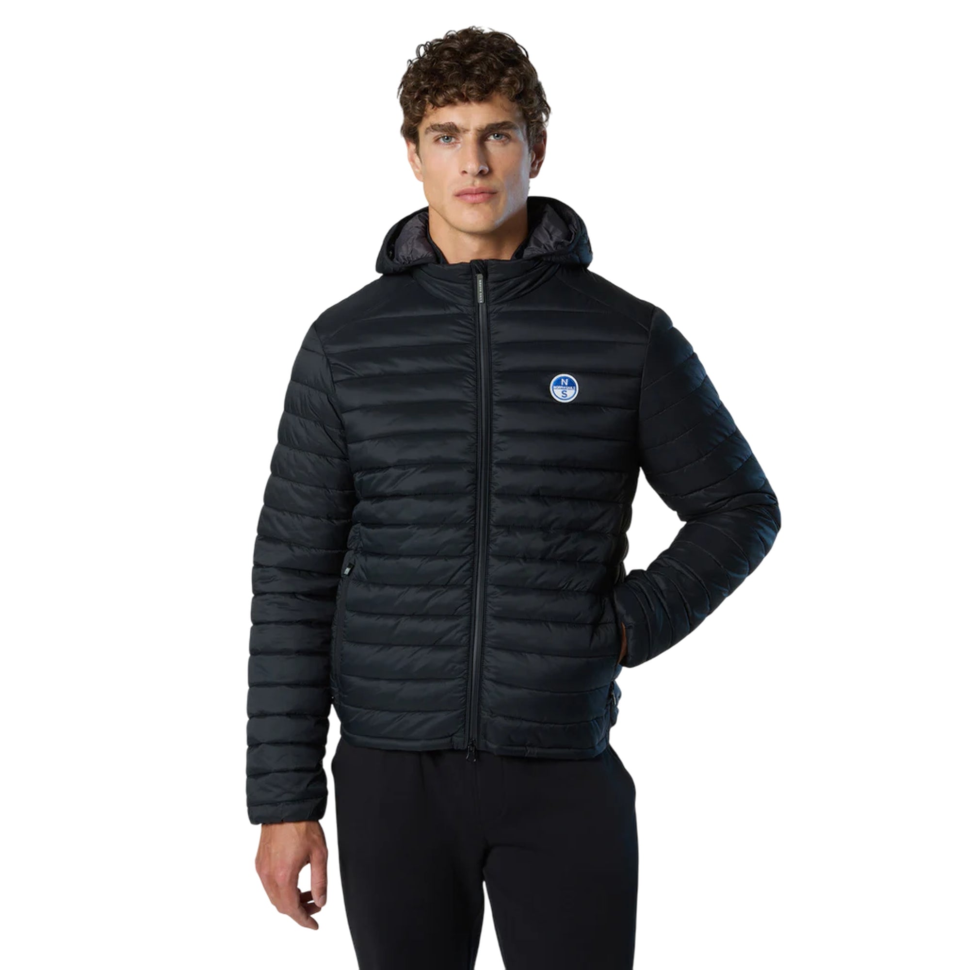 Piumino Uomo Zephyr Nero, con cappuccio e patch logo