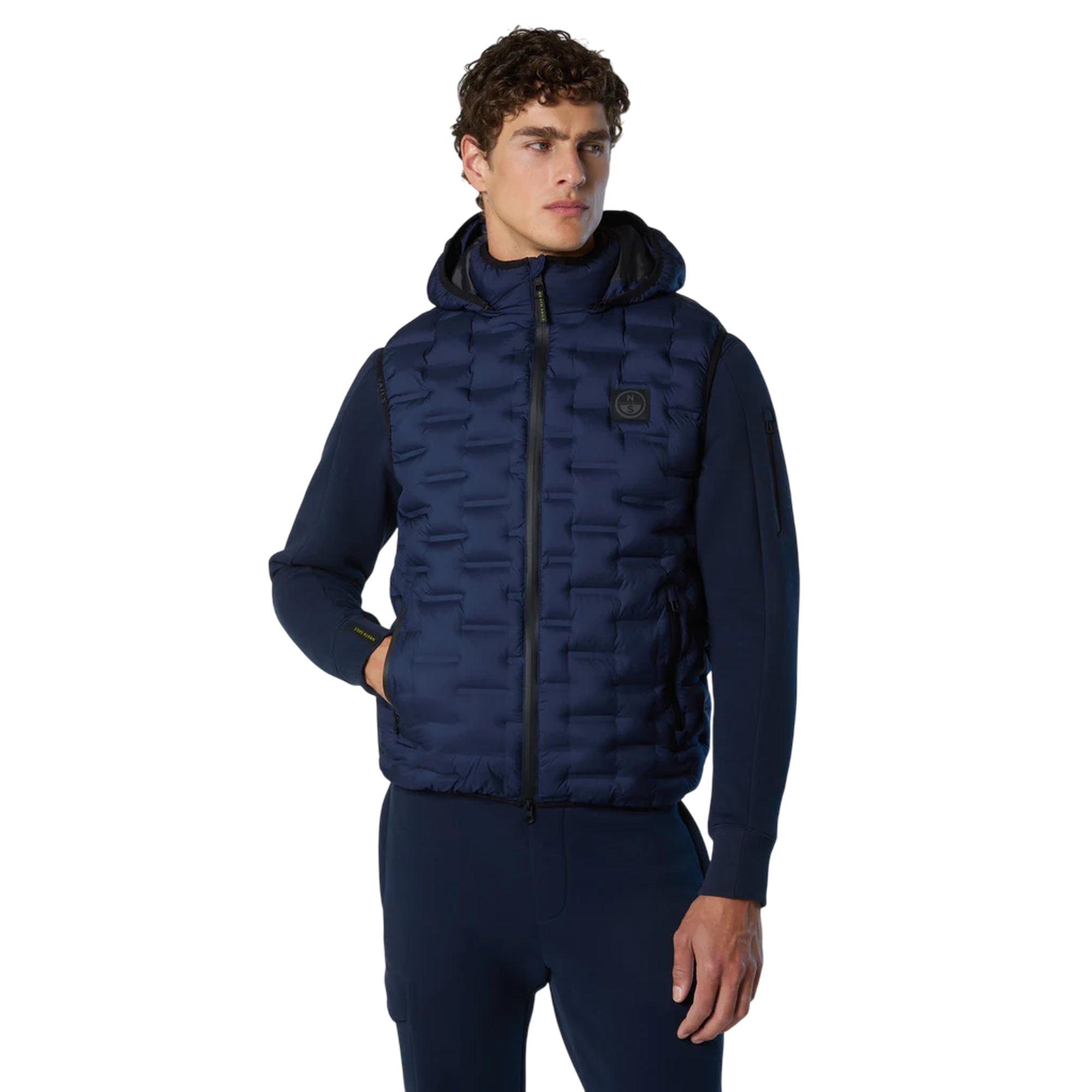 Gilet Uomo Laser trapuntato senza cuciture Blu navy modello frontale