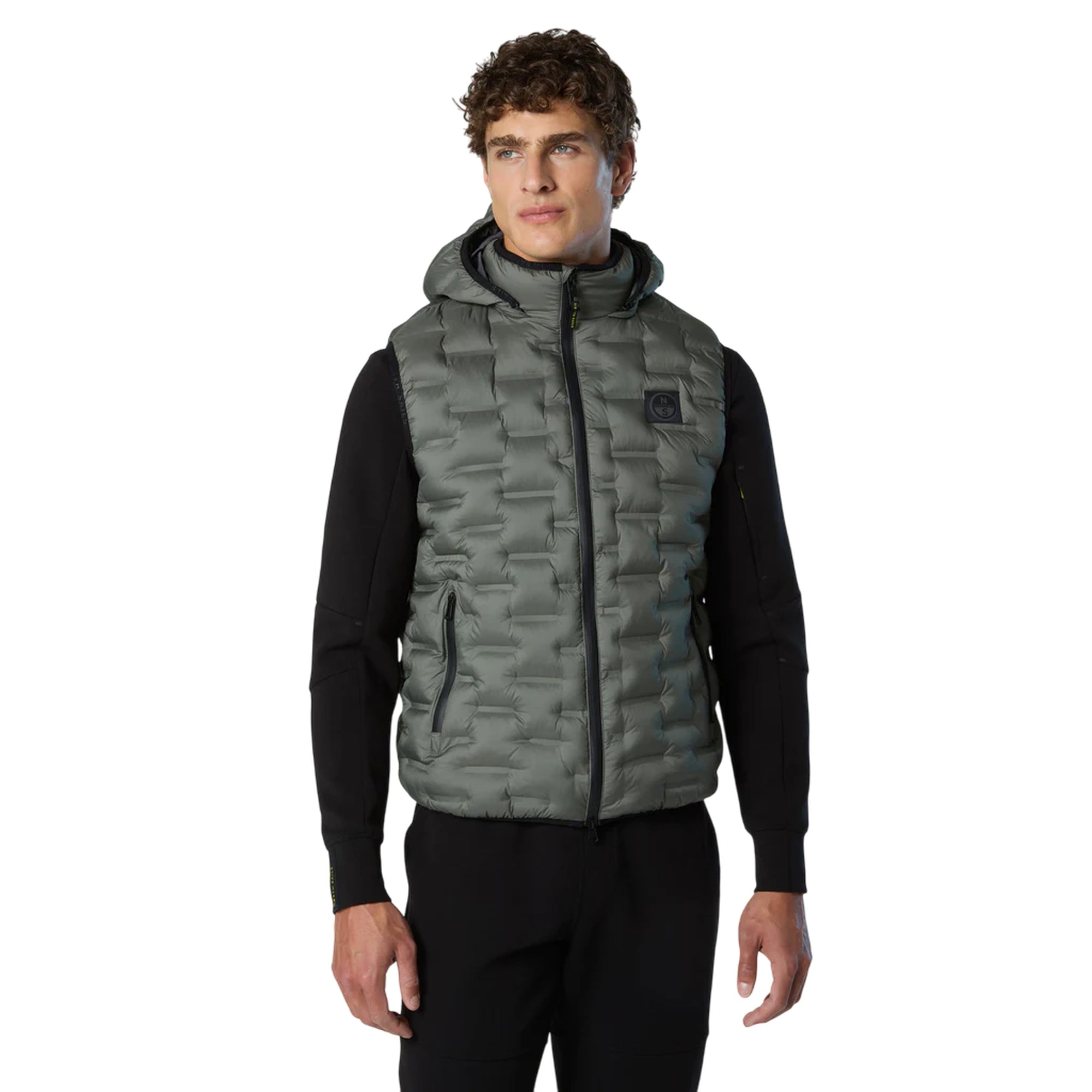 Gilet Uomo Laser trapuntato senza cuciture Verde militare modello frontale