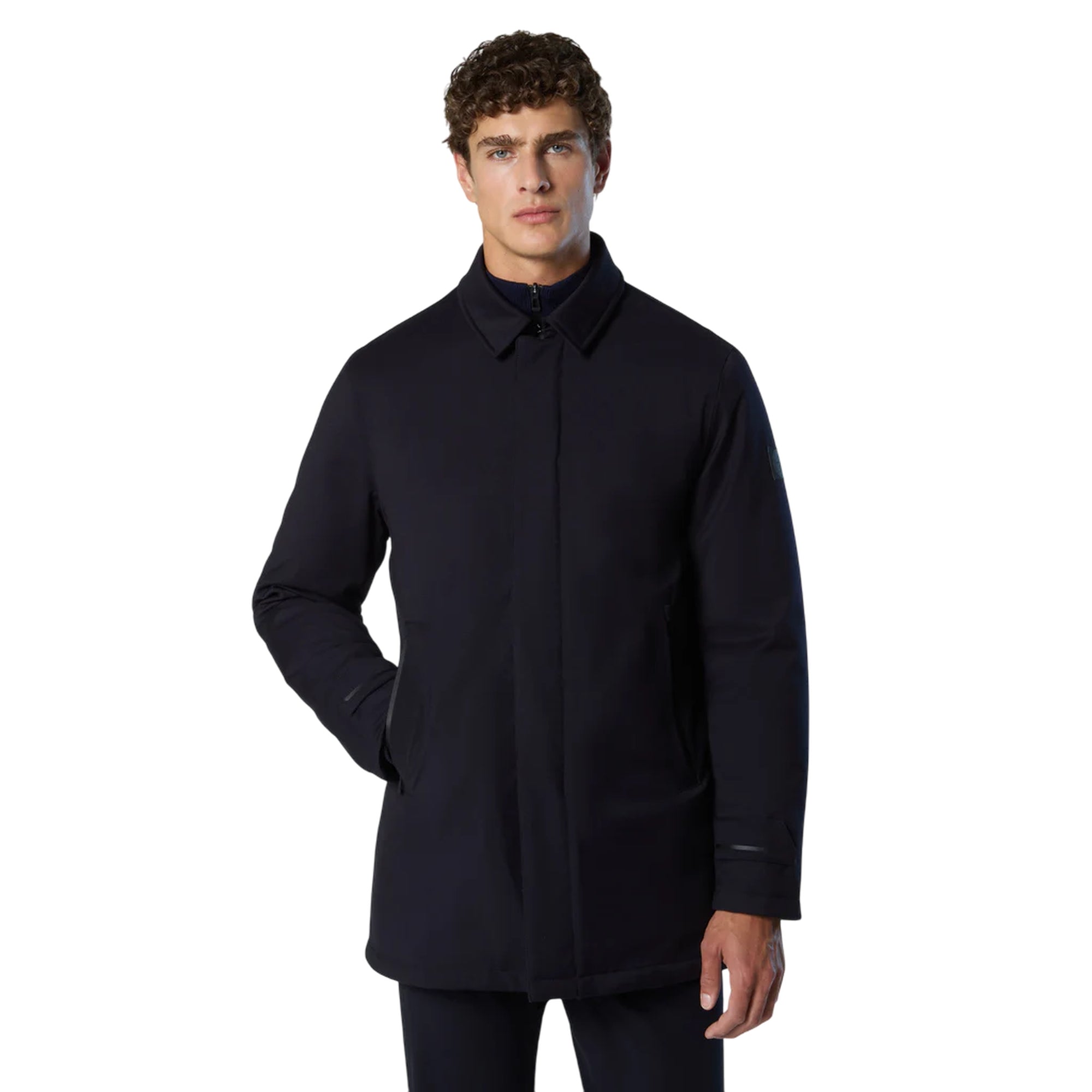Trench Uomo Horizon con colletto classico Navy modello frontale