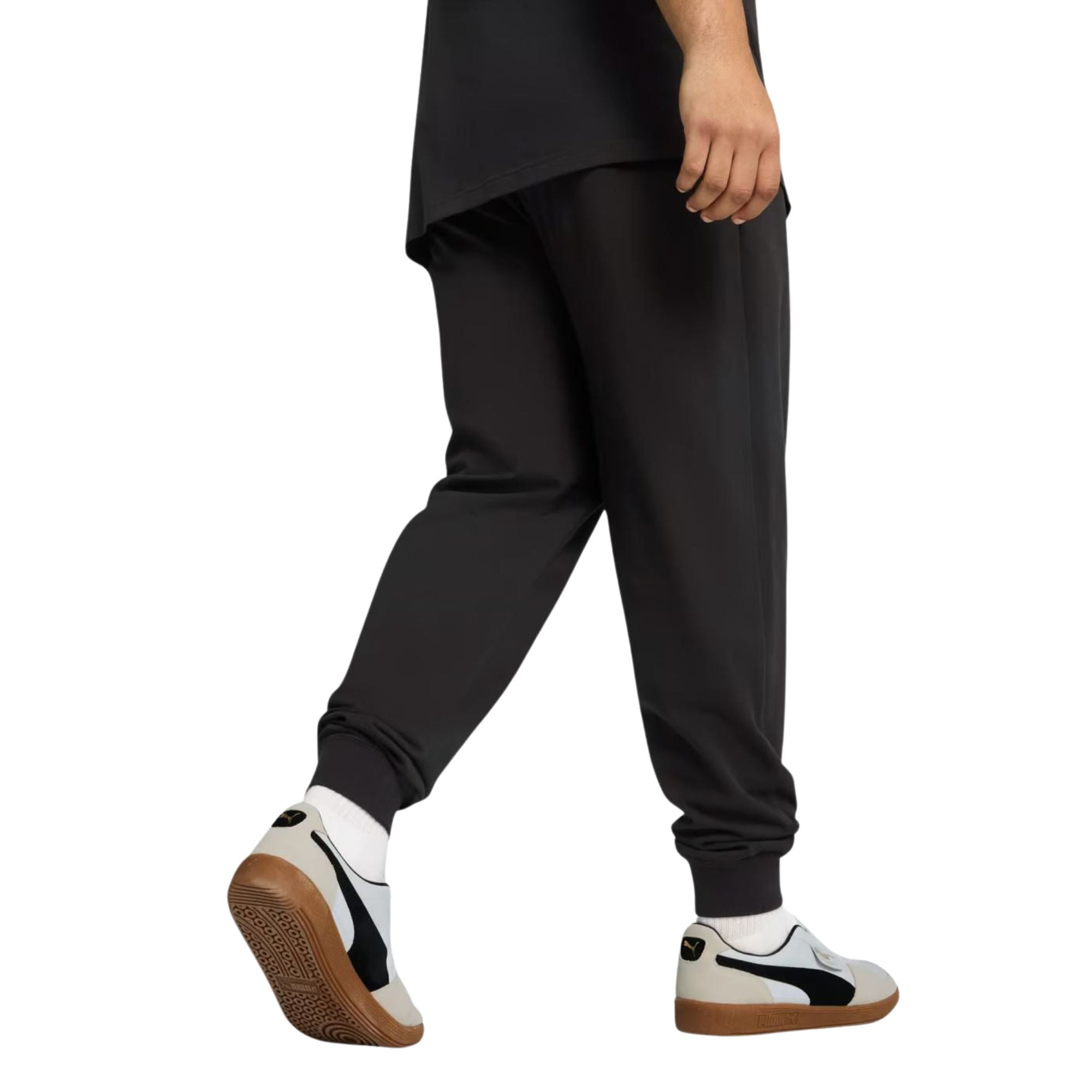 Pantalone Uomo Essentials Nero, in puro cotone, sportiv,o con elastico in vita 