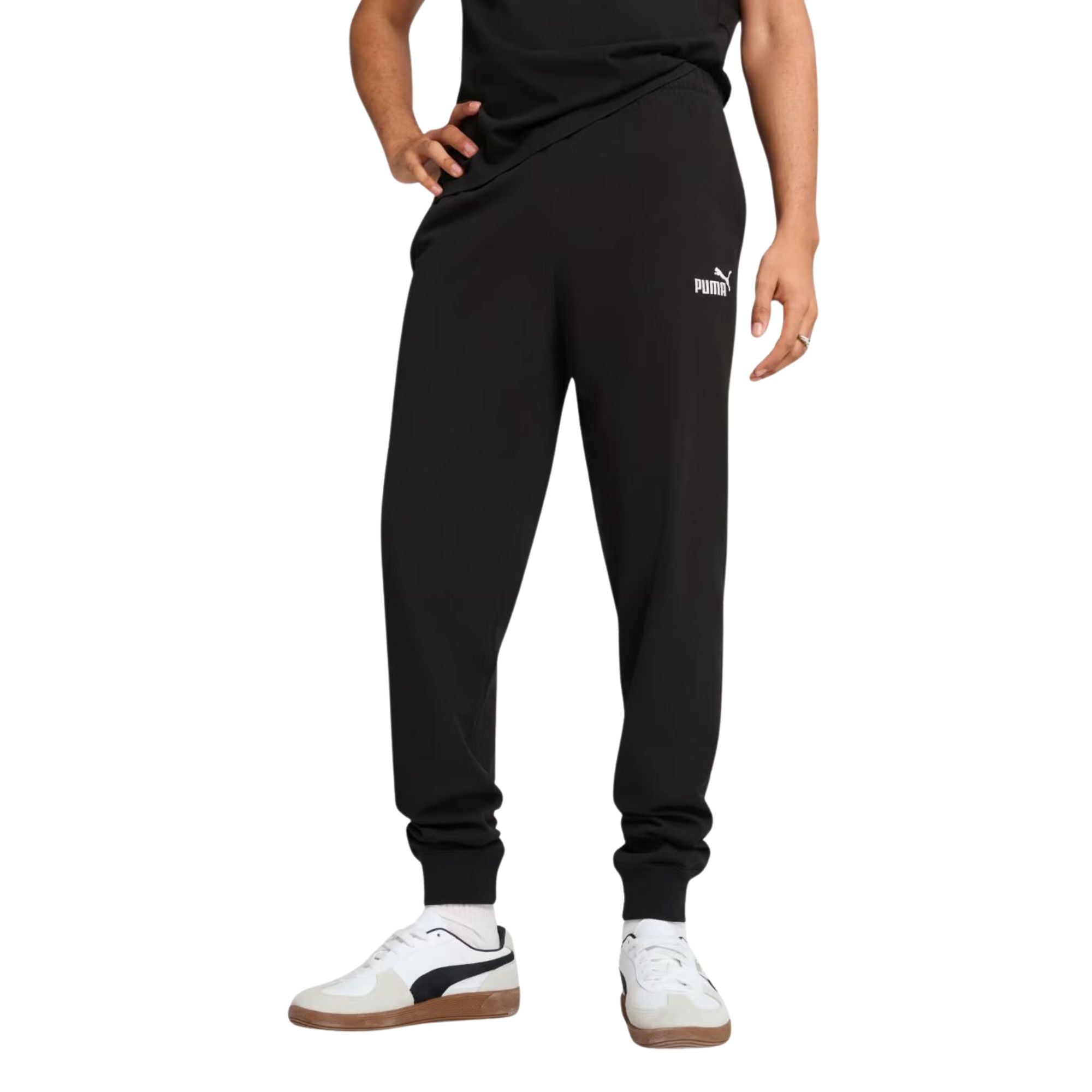 Pantalone Uomo Essentials Nero, in puro cotone, sportiv,o con elastico in vita 