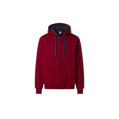 Felpa Uomo con cappuccio e logo ricamato Rosso