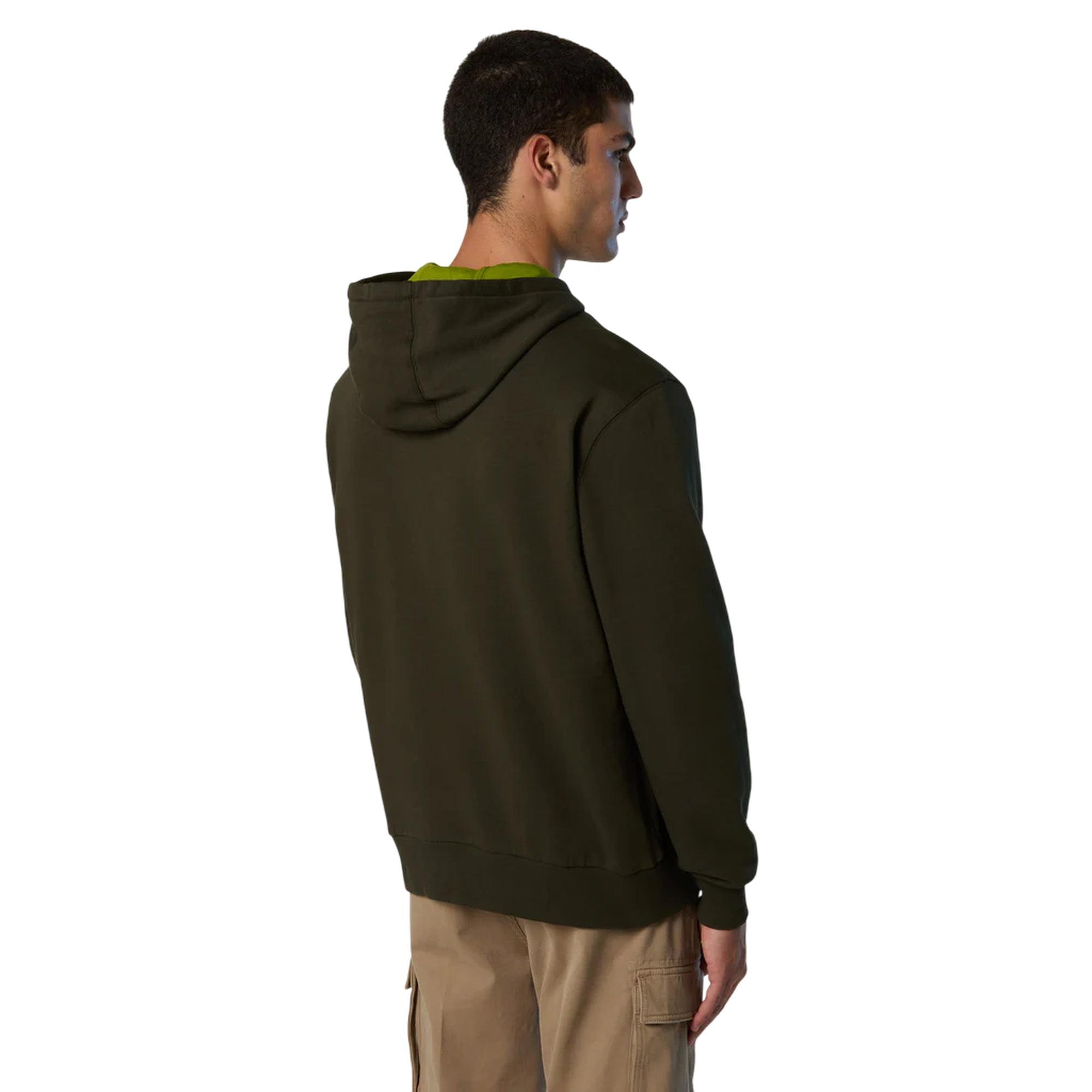 Felpa Uomo con cappuccio e logo ricamato Verde scuro modello retro