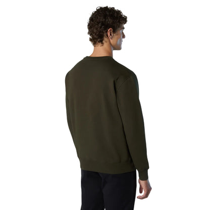 Felpa girocollo Uomo Verde scuro con patch modello retro