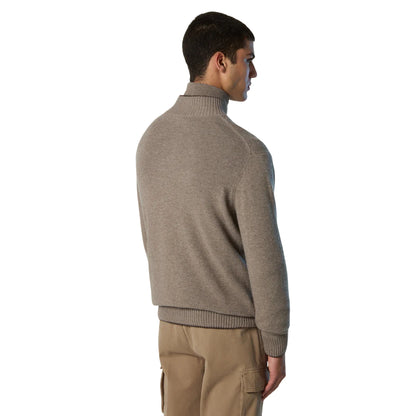 Maglione Uomo con bottoni a 1/4 Beige modello retro